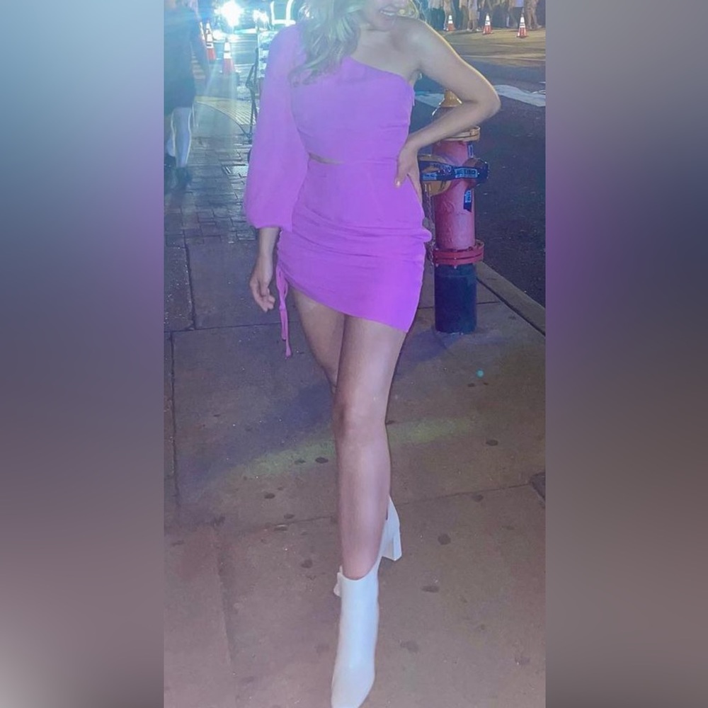 Oliviaceous Pink Gabelli One Sleeve Cut-away Mini Dress